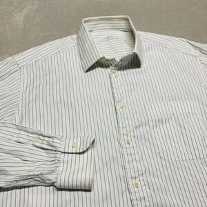 Ermenegildo Zegna Button Dress Shirt Men's 17 1/2 White Stripe Thick Textured‎